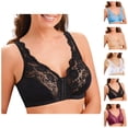 thumbnail image 1 of Front Closure Bras for Women V Neck Floral Lace Semi Sheer Plus Size Wireless Bralettes Everyday Bra, 1 of 4