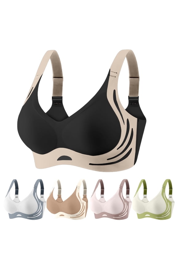 Front Closure Bras for Women V-Neck Strappy Sports Bra Full Coverage Tshirt Everyday Bras Black, Size M