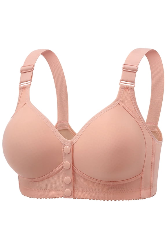 Front Closure Bras for Women V Neck Wireless Bras Front Button Push Up Bra for Old Women with Adjustable Strap