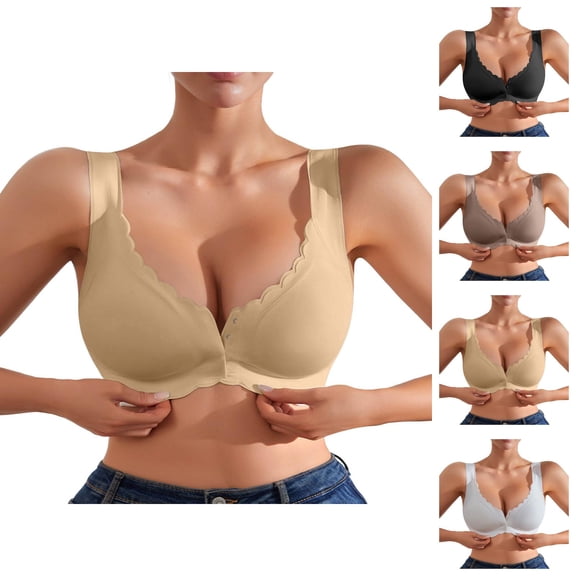 Front Closure Bras for Women Wave Trim Seamless Wireless Push Up Lightweight Bralette Comfortable Everyday Bras