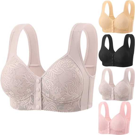 Front Closure Bras for Women Wireless Full Coverage Floral Lace Deep V ...