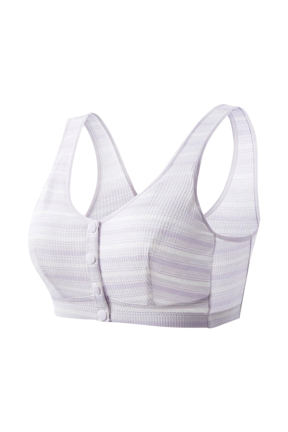 Front Closure Bras for Women Wireless Push Up Bralettes Comfortable Thin Cup Breathable Tshirt Bra Striped Print Everyday Bra