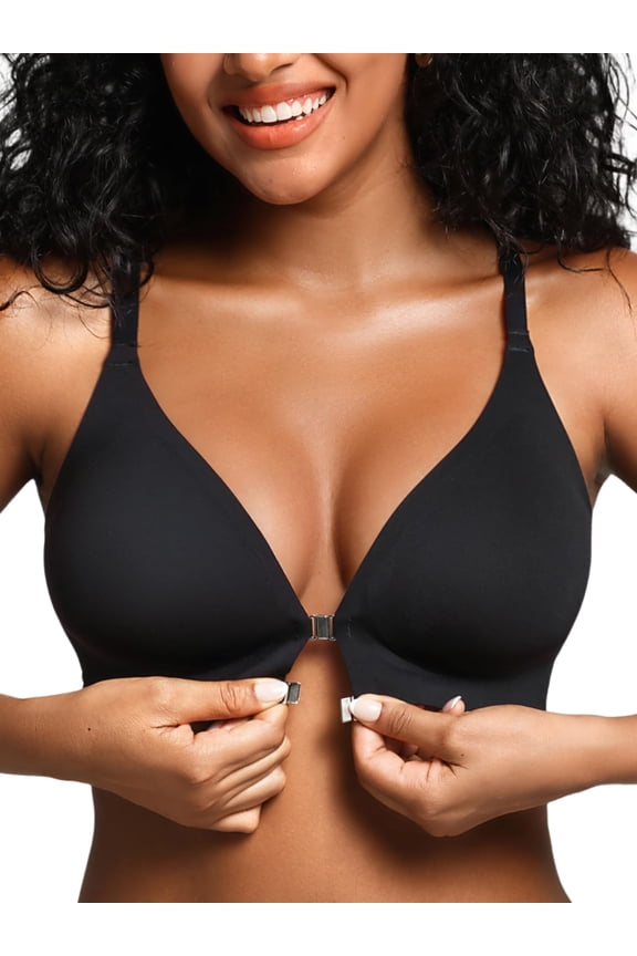 Front Closure Bras for Women Wireless Racerback Bra No Underwire Seamless Push Up T-Shirts Bras Supportive Womens Bralettes