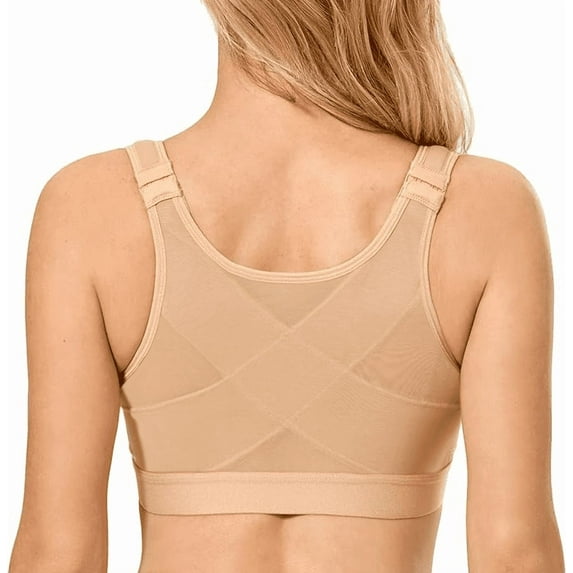 Front Closure Bras for Women with Nipple Cover Full Coverage Post Surgery Bra Back Support Wireless Minimizer Bra Nude 36C