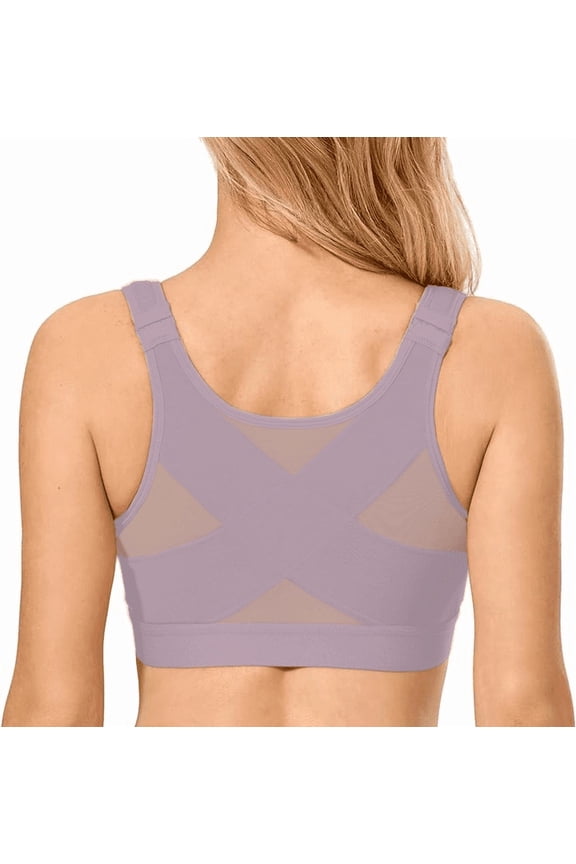 Front Closure Bras for Women with Nipple Cover Full Coverage Post Surgery Bra Back Support Wireless Minimizer Bra Sea Fog 40D