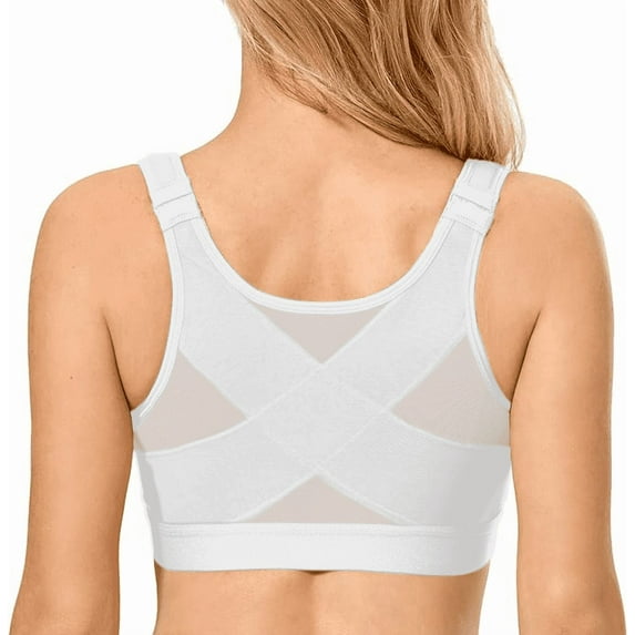 Front Closure Bras for Women with Nipple Cover Full Coverage Post Surgery Bra Back Support Wireless Minimizer Bra White 38D