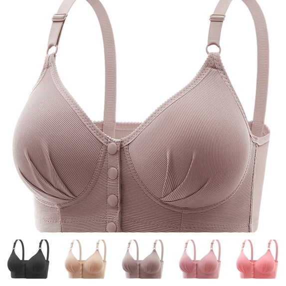 Front Closure Bras for Womens Bras Front Snaps Seniors Snap Front Bra Older Women Comfort Everyday Bras (Coffee)