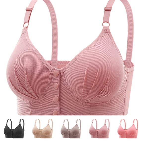 Front Closure Bras for Womens Bras Front Snaps Seniors Snap Front Bra Older Women Comfort Everyday Bras (Pink)