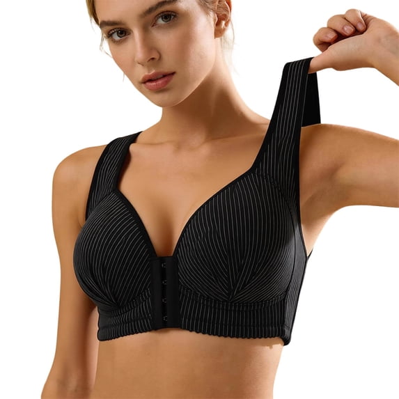 Front Closure Bras for Womens Plus Size Full Coverage Wireless Everyday Bralettes Push up Wide Strap Minimizer Bra for Large Bust Black 38