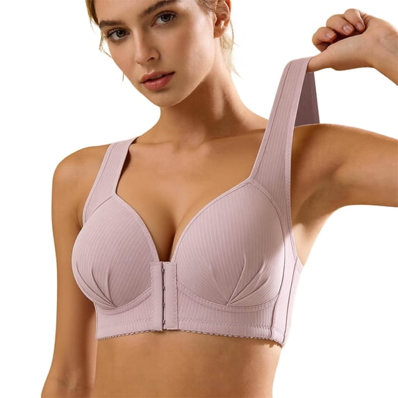 Front Closure Bras for Womens Plus Size Full Coverage Wireless Everyday Bralettes Push up Wide Strap Minimizer Bra for Large Bust Grey 38