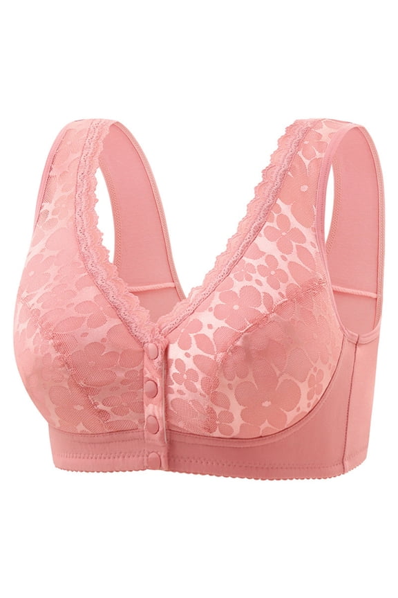 Front Closure Comfort Bra for Women Plus Size Wirefree Full Coverage Light Support Everyday Pink Bra Nylon Spandex Adjustable Straps,Size 40