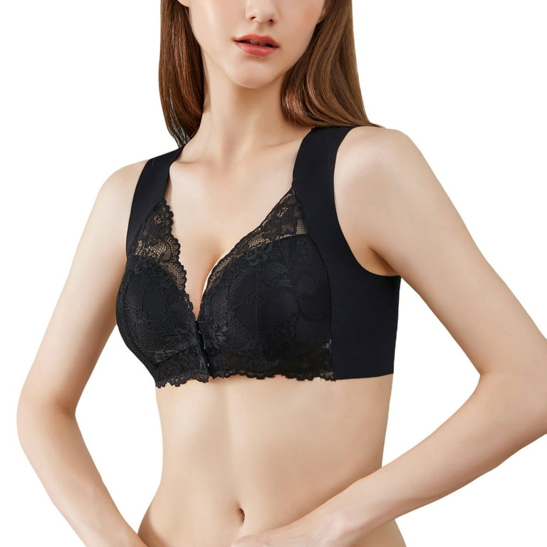 Front Closure Floral Lace Bra For Women Bralette Padded Wireless Bra Back  Smoothing Bras Push up Thin Soft Bra Plus Size 