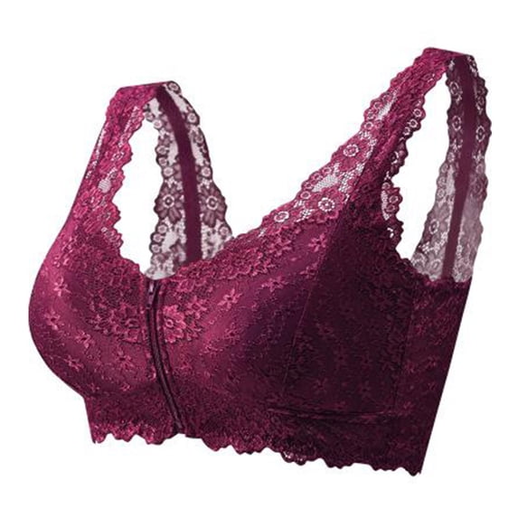 Front Closure Lace Bras for Women Posture Smooth Back Full Coverage Wireless Bralettes Soft Breathable Support Wirefree Everyday Bras