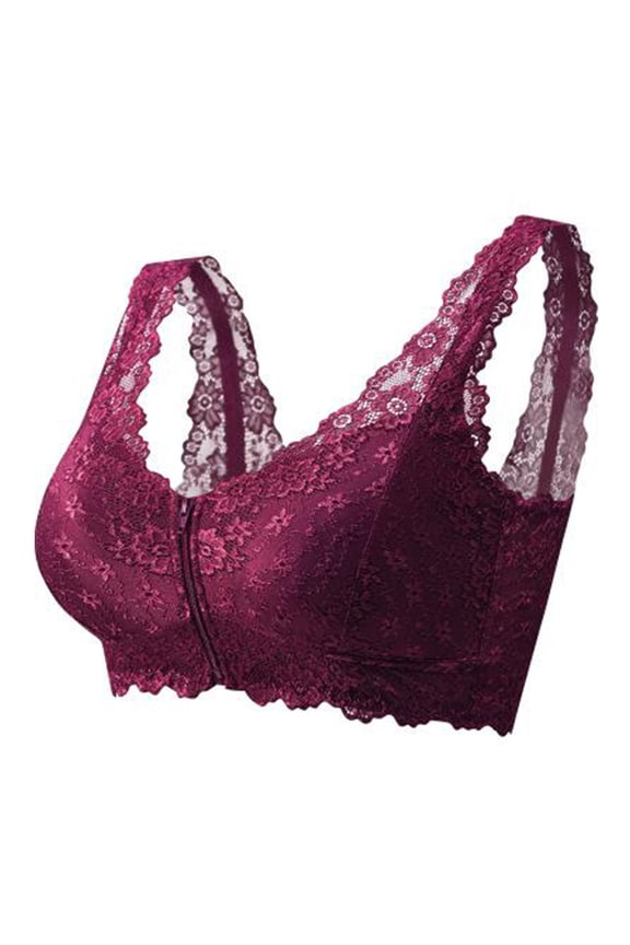 Front Closure Lace Bras for Women Posture Smooth Back Full Coverage Wireless Bralettes Soft Breathable Support Wirefree Everyday Bras