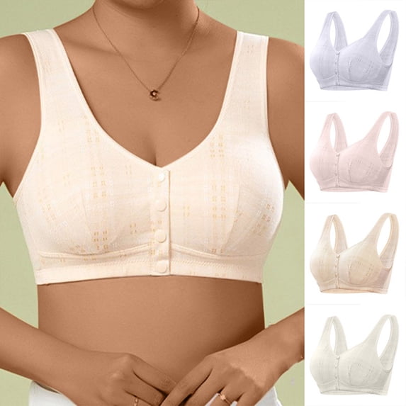 Front Closure Seamless Push Up Bras for Women, No Underwire Front Button Bra Lifts, Wireless Breathable Comfort for Older Women Daily | TruBelle,Beige 3XL