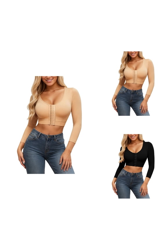 Front Closure Seamless Wireless Support Bra – Women's Zip-Front Sports Top with Adjustable Long Sleeves for Yoga, Fitness, Running & Post-Surgery Daily Wear