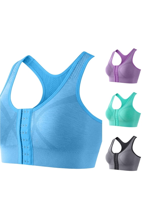 Front Closure Seamless Yoga Bra Non Padded Wirefree Support Lightweight Comfort Pullover Bralette For Wear, L, Sky Blue