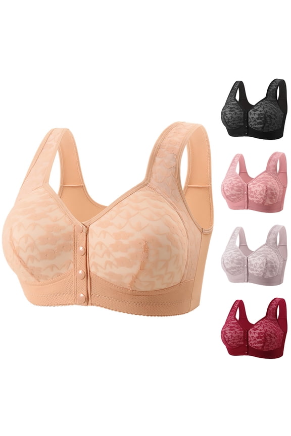 Front Closure Sexy Lace Bra for Women No Underwire Full Coverage Bralettes Comfort Wide Strap Wireless Everyday Featuring Soft Full Coverage Cups Deep Red 32