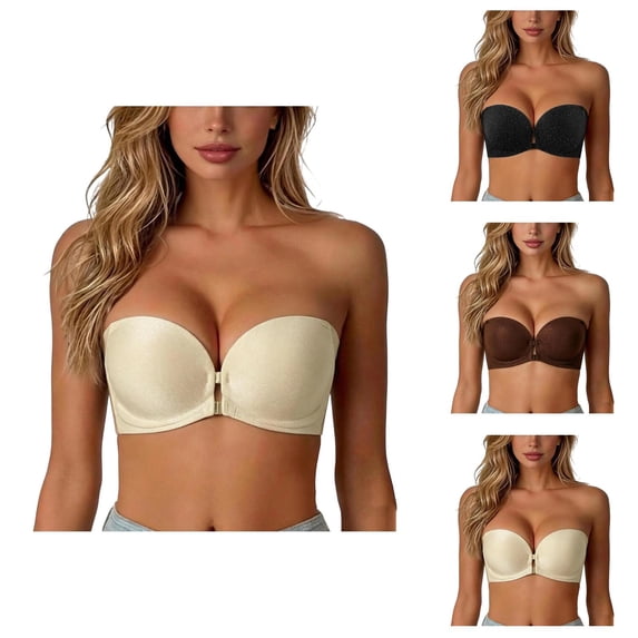 Front Closure Strapless Bras for Women Wireless Seamless Push Up Bra Bandeau Bra