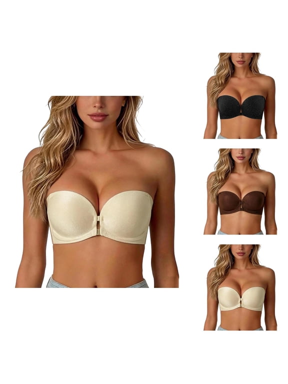 Front Closure Strapless Bras for Women Wireless Seamless Push Up Bra Bandeau Bra