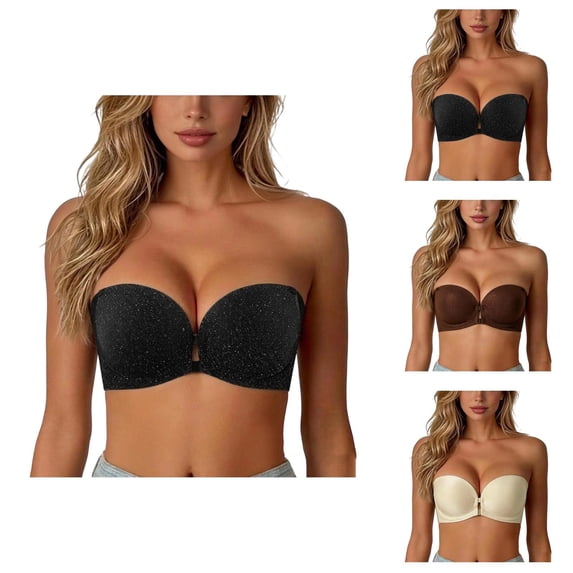 Front Closure Strapless Bras for Women Wireless Seamless Push Up Bra Bandeau Bra