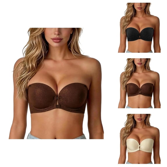 Front Closure Strapless Bras for Women Wireless Seamless Push Up Bra Bandeau Bra