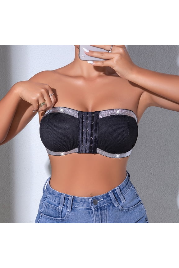 Front Closure Strapless Wireless Bra for Everyday Comfort - Seamless T Shirt Convertible Bandeau Support Purely Soft Blend Uplift without Underwire Ideal for Daily Wear, L, Black
