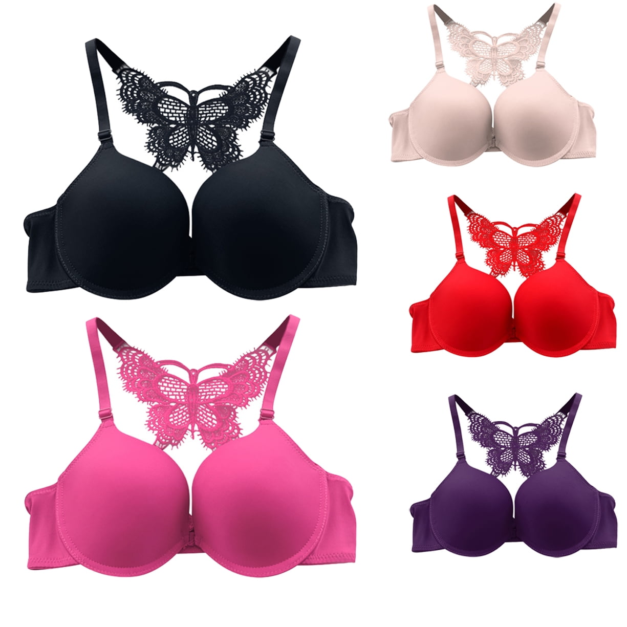 Womens Front Closure Bras Butterfly Beauty Back Bralette Oversize Wire-Free  Bra Sexy Lingerie for Women (Color : Bright red, Size : 52/120C)