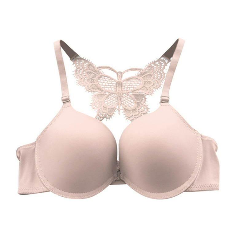 Front Closure Underwire Gathered Bra for Women,Lace Butterfly Bralette,B Cup
