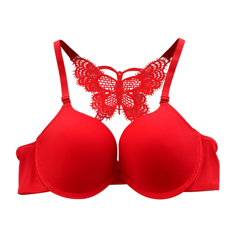 Front Closure Underwire Gathered Bra for Women,Lace Butterfly