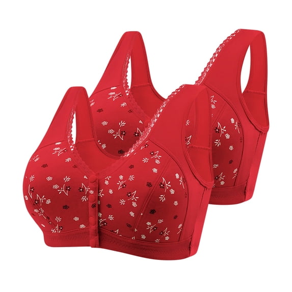 Tbopshirt Front Closure Wireless Bras for Women Plus Size,Push up Bras,2PC Front Buckle Underwear Soft Cotton Tank Top Without Steel Ring Printed,Women's T-Shirt Bras