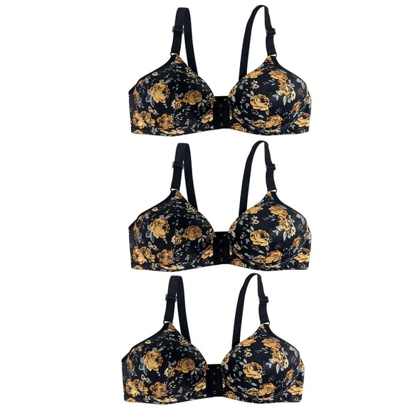 Front Closure Wireless Bras for Women Plus Size,Push up Bras,Fashion Bowknot Printing Comfortable Hollow Out Bra Underwear No Rims,Women's Deals T-Shirt Bras,Holiday Gift Savings Clearance