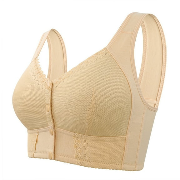 Front Closure Wireless Bras for Elderly Women No Underwire Padded Bralette with Snap Closing Breathable Push Up Senior Bra