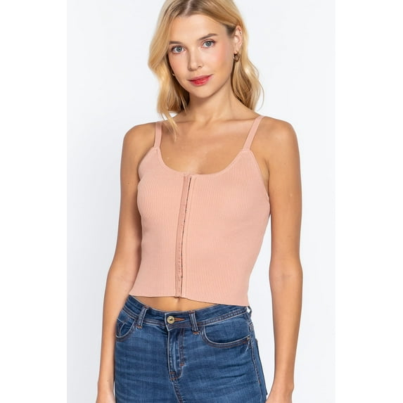Front Closure With Hooks Sweater Cami Top, Blouse