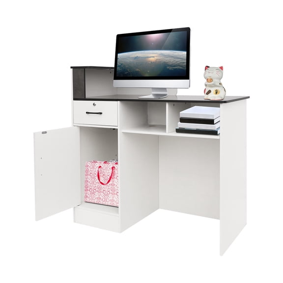 Front Desk Reception Counter for Checkout, Reception Counter W/ Lockable Drawer