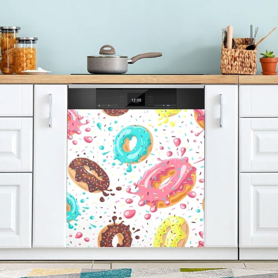 Front Dishwasher Magnet Sticker Cover Decorative Appliances Stickers Donut Food Dessert Polka Dot Refrigerator Skins Dishwasher Panel Decals
