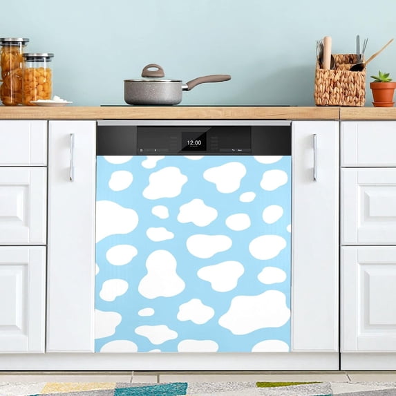 Front Dishwasher Magnet Sticker Cover Decorative Appliances Stickers White Blue Cow Spot Print Refrigerator Skins Dishwasher Panel Decals