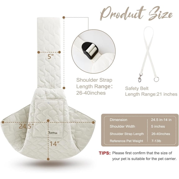 Front Dog Sling  for Small Dogs & Cats, Padded Adjustable  with Side Pocket and Non-slip Strap