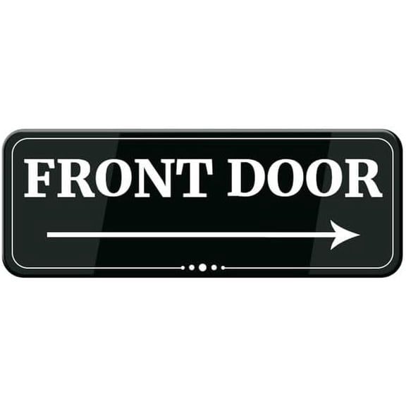 Front Door Arrow Right Sign 10"X3" Black White Acrylic - Self Stick Door Sign Wall Decal For Offices Businesses House Home