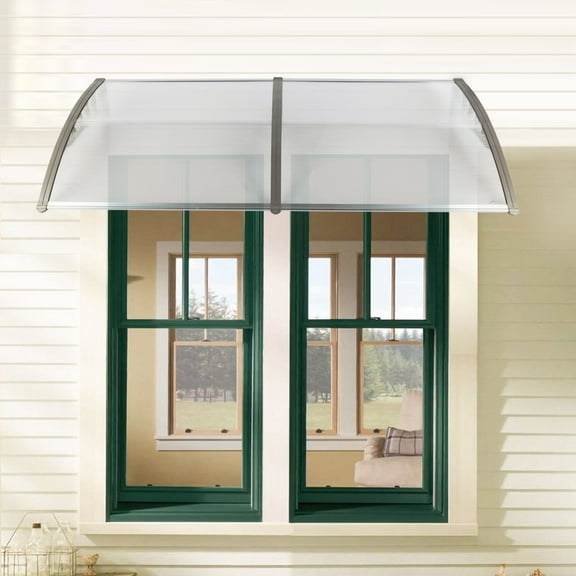 Front Door Awnings,79"L x 38"W DFITO Window Awning, Modern Polycarbonate Canopy Awning, Rain Snow Sun Protection Awning For Doors/ Porches/ Terraces/ Windows,Transparent Board & Gray Bracket, GJ71