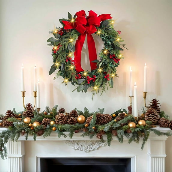 Front Door Christmas Wreath Decoration, 18 Inch Artificial Flower Indoor and Outdoor Holiday Decor for Home