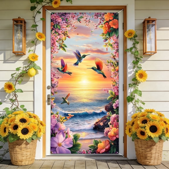 AOHMPT Front Door Cover 35.4 x 72.8 Inch, Polyester Welcome Banner Decorations for Home Entrance, Indoor Outdoor Hanging Doorway Sign for Spring Party Home Decor