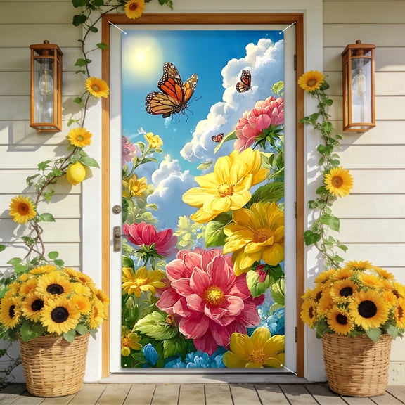 AOHMPT Front Door Cover 35.4 x 72.8 Inch, Polyester Welcome Banner Decorations for Home Entrance, Indoor Outdoor Hanging Doorway Sign for Spring Party Home Decor
