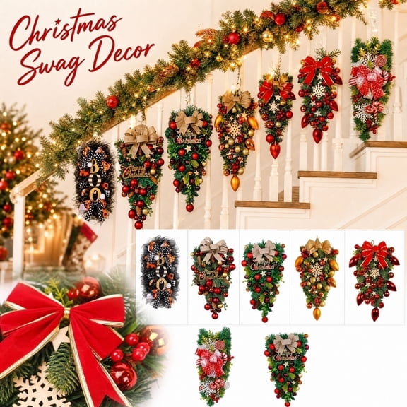 Front Door Decor, Door Decorations Hanging, Front Porch Decor, Decorative Hanging Ornaments, 19X12X3.5 in Spruce Pine Cone Christmas Teardrop Garland Door Hanger, Pre-Assembled