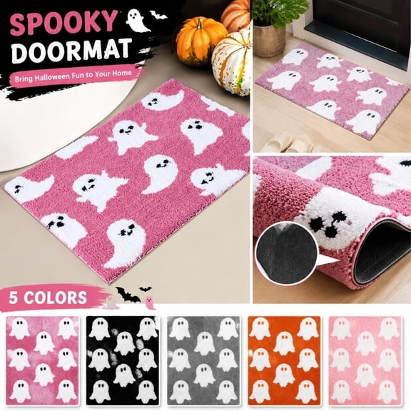 Front Door Halloween Decorative Doormat, Cute Halloween Decorations, Ghost Decor, Halloween Home Decor, 24X16 in Water-Absorbent Low-Profile Rug Mat for Indoor Entryway and
