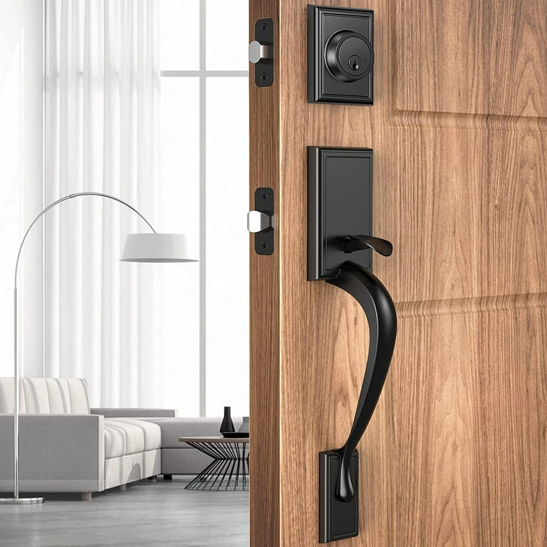 Brightify Matte Black Front Door Handle Sets with Deadbolt Single Cylinder Reversible