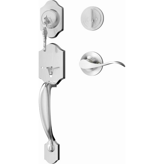 Front Door Handle and Deadbolt Set, Brushed Nickel Front Door Lock Set with Reversible Handle Lever, Classic Front Door Hardware, Single Cylinder Front Door Entry Lock