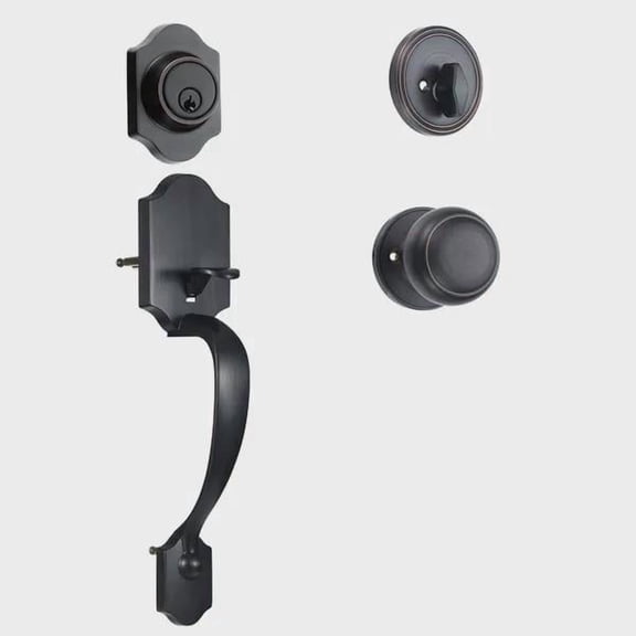 Brushed Oil Rubbed Bronze Front Door Handle and Deadbolt Set  Lock Set with Interior Knob, Adjustable Hole Spacing Single Cylinder Handleset, for Right & Left Handed Entrance