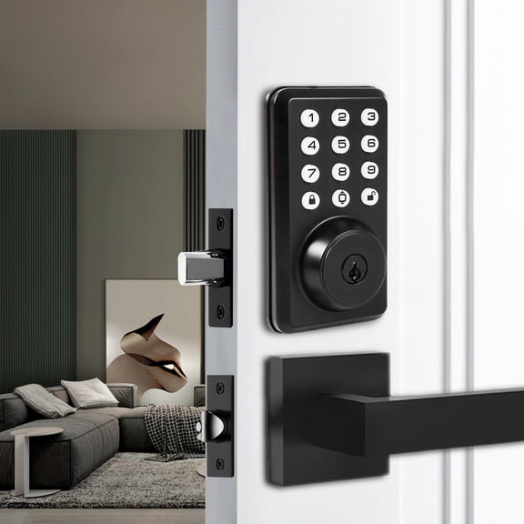 XIANJU Keyless Entry Door Lock Deadbolt with Doorbell, Electronic Keypad, Voice Prompt, Auto Lock, Anti-Peeping Password, Digital Code Door Lock, Matte Black