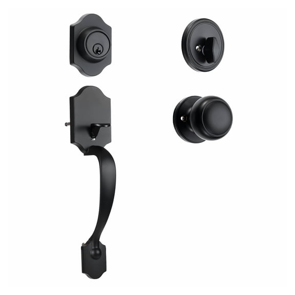 Front Door Handle and Deadbolt Set, Matte Black - Adjustable Entrance Door Lock with Interior Knob, Single Cylinder Handleset - Fits Right & Left Hand Doors